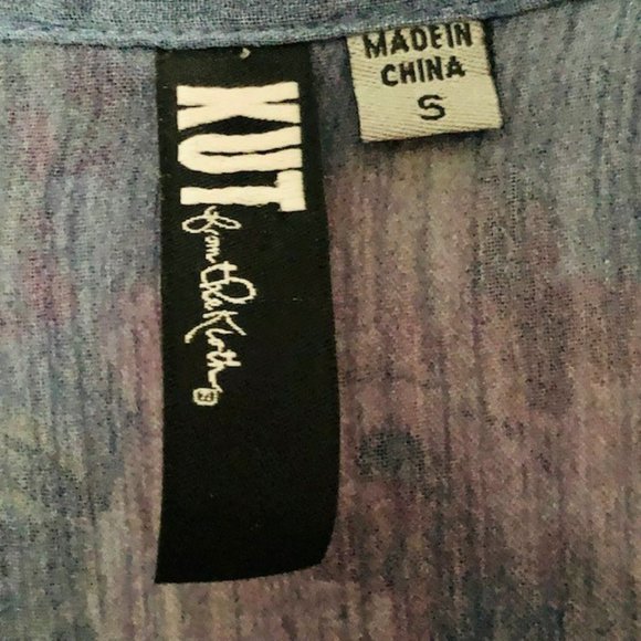 Kut from the Kloth Semi-Sheer Floral Shirt Roll Up Sleeve - Blue/Multi - S - Picture 8 of 8